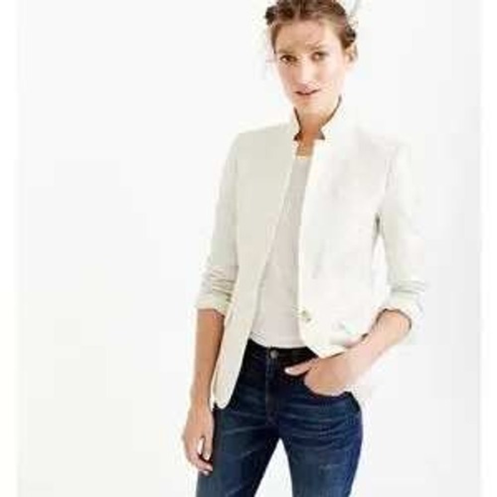 J Crew White Linen Regent Blazer Jacket Women Size 12 One Button Career